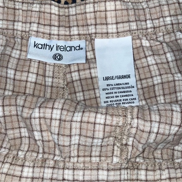 Vintage Shorts Large Linen Blend Plaid Drawstring Adjustable Waist Tan Pockets - Picture 6 of 6